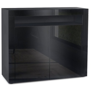 Vladon Kommode Valencia (Kommode, Sideboard mit 2 Türen und 1 offenem Fach), Schwarz matt/Schwarz Hochglanz/Schwarz Hochglanz (108 x 92 x 40 cm) schwarz