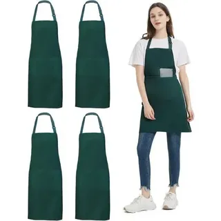 Schürze wasserdicht schwarz 2 Taschen Nackenband Küche 4er Grün