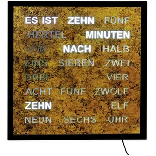 AMS Wanduhr Wortuhr LED Wanduhr 40x40cm (Anzeige in Wort und Schrift) braun