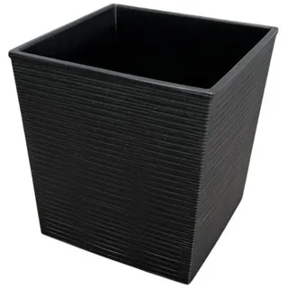 Engelland Pflanzkübel Blumentopf aus recyceltem Kunststoff & Holz (WPC), Rillenoptik (UV-beständig, wetterfest, quadratisch), Blumenkübel für Garten, Balkon, Terrasse, Innen- und Außenbereich schwarz 25 cm x 26.5 cm x 25 cm