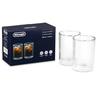 De'Longhi Cold Brew DLSC324 Coffee Gläser, Doppelwandige Thermogläser, 2er-Set, Spülmaschinengeeignet, Fassungsvermögen 220 ml, Ideal für kalte und warme Kaffeegetränke