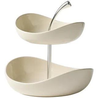 Zweistöckige Obstschale, eleganter Keramik Obstkorb mit abnehmbaren Etagen für eine optimale Geschmackstrennung, weiße Keramik Servierplatte mit Kirschmotiv, zweistöckige Schale, Korb