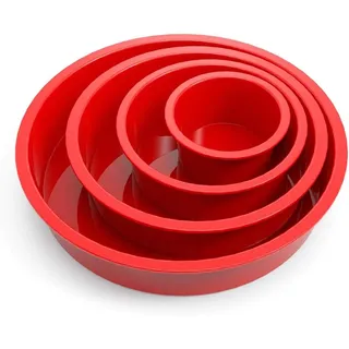 Silikon-kuchenform, 4-teiliges Rundes Kuchenform-set, Springform Mit Schnellverschluss Für Regenbogenkuchen, Biskuitkuchen, Geburtstagskuchen, Käsekuchen – Rot, 4, 6, 8, 10 Zoll (10, 15, 20, 25 Cm)