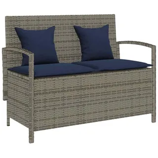 furnicato Gartenbank mit Stauraum 111x56x87 cm Grau aus PE-Rattan und Stahl, Witterungsbeständige Sitzbank mit Gasfeder und waschbaren Kissen blau|grau