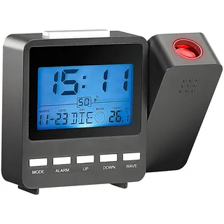 PEARL Projektionsuhr: Funk-Projektionswecker DAC-662.Beam mit Temperaturanzeige (Funkwecker mit Projektion, Wecker mit Licht an der Decke, Zeit)