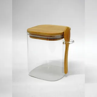 Zellerfeld 550ml Vorratsdose mit Luftdichtem Verschluss Bambusdeckel Behälter Glas mit Löffel Eckig