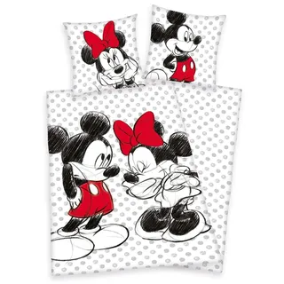 Disney Mickey Maus und Minnie Mouse Bettwäsche 80x80 135x200cm 100% Baumwolle mit Reißverschluss