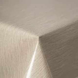 Tischdecke Outdoor Wetterfest Rund - rutschfest & Abwaschbar in 5 Farben - Wachstuchtischdecke mit Leinenoptik, Vlies-Unterseite & Paspelrand - Gartentischdecke Rund 160 cm Beige