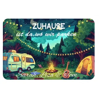 Rifyta Fußmatte Camping Personalisiert Namen Familie Geschenke für Camper Wohnwagen rutschfest & waschbar schwarz 60x40cm (Colour 1)