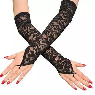 Visxcnu Damen Fingerlose Spitze Handschuhe - Lange Netz Schnürhandschuhe für Frauen, Ellenbogen Lang Mit Spitze für Hochzeitsfeier