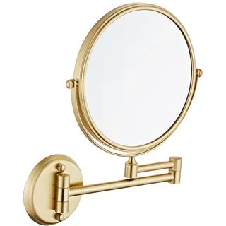 REWIS 8-Zoll-Wand-Make-up-Spiegel, doppelseitiger Kosmetikspiegel mit Vergrößerung, 360° schwenkbarer, Verstellbarer Messing-Kosmetikspiegel, Badezimmer-HD-Rasierspiegel,Brushed Gold,5X