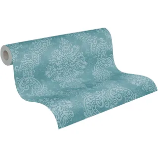 A.S. Création Pure Elegance Vliestapete mit Ornamenten 10,05 m x 0,53 m – Blau, Türkis – Barocktapete – 397654