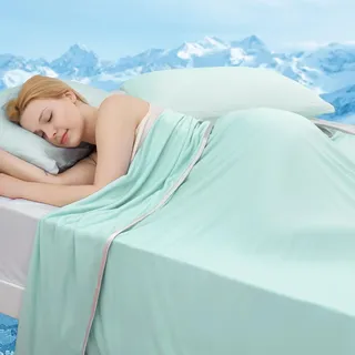 Marchpower Kühldecke 130 x 170cm,Doppelseitige Kühle Sommerdecke mit Japanische Kühlfasern, Nimmt Körperwärme auf, 2 in 1 doppelseitig Kinderdecke Wohndecke Sofadecke Reisedecke- Grün