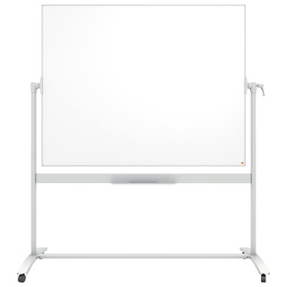 Nobo Mobiles Whiteboard aus Stahl, trocken abwischbar, magnetisch, mit horizontalem Drehpunkt (von oben nach unten schwenkbar), auf Rollen, mit Stifthalter und Marker, 1901031