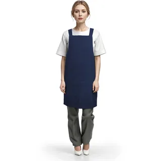 TOPTIE Baumwolle Schürze Damen Japanischer Stil Kreuz Zurück Schürze Retro Kochschürze für Literatur Kunst Blumenladen- Marineblau