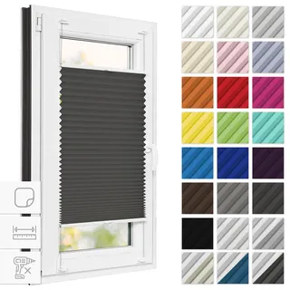 Estika Plissee zum Kleben 75 cm x 120 cm - Anthrazit - Plissee ohne Bohren, Klebeplissee, Rollos für Fenster, Jalousien Fenster für innen, Raffrollo, Fensterplissee