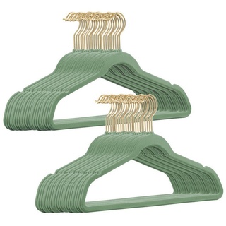 StickandShine Kleiderbügel 50 Stück Samt Kleiderbügel mit Gold Haken (50er Set) moderne Bügel grün
