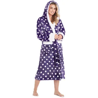 CityComfort Bademantel Damen Flauschig, Fleece Morgenmantel Damen, Kuschelige Bademäntel für Damen (Lila/Weiß, L) - L