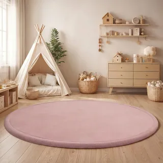 Paco Home Teppich Kinderzimmer Kinderteppich Baby Spielteppich Krabbeldecke Krabbelmatte Weich rutschfest Jungen Mädchen Deko, Grösse:200 cm Rund, Farbe:Pink