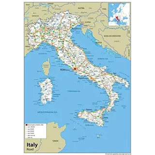Italien Road Map – Papier laminiert – A1 Größe 59,4 x 84,1 cm