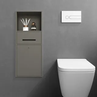 Toilettenpapierhalter Unterputz Wandnische mit Ablagefach, Mülleimer, Toilettenpapierhalter, Platzsparend, Badnische mit Schrank für Taschentücher, Papierrollen und Telefon,Gray