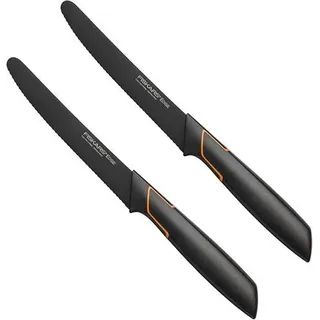 Fiskars - 2er Tafelmesser Set - Tomatenmesser Edge mit Wellenschliff rostfrei - Modernes Design - Schwarz