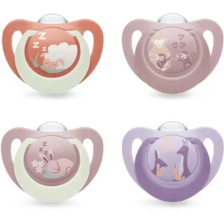 NUK First Choice Day & Night Baby Schnuller | 18-36 Monate | Orthodontische Schnuller, die im Dunkeln leuchten | Beruhigt 99% aller Babys** | Sortiert | 4 Stück
