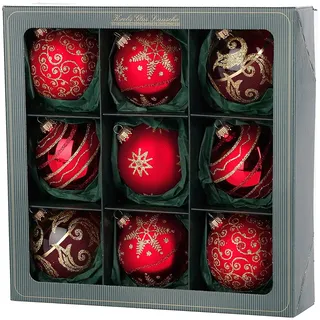 Weihnachtsdeko Glaskugelsortiment, Rot/Satin-Rot mit gold, 8cm, mundgeblasen, Christbaumkugeln Lauscha