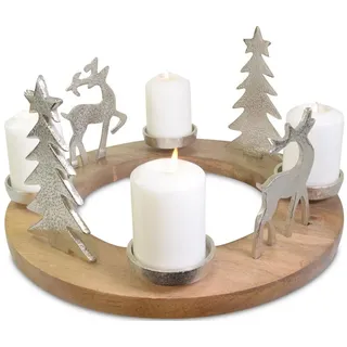RIFFELMACHER & WEINBERGER Adventskranz *Hirsche und Christbäume* Ø 41 cm 24163, Silber - Weihnachtsdekoration Metall Holz silberfarben