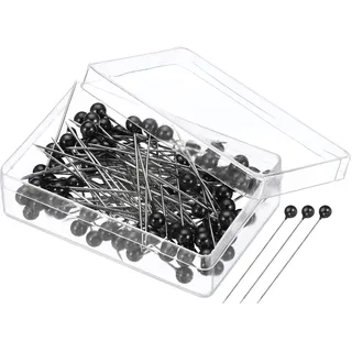 PATIKIL 100 Stück Stecknadeln mit Kopf Groß, 38mm Nähnadeln Pins Nähen mit Plastik Perlenförmig für Stoff Dekorativ Schmuck Basteln und Nähen Projekt, Schwarz