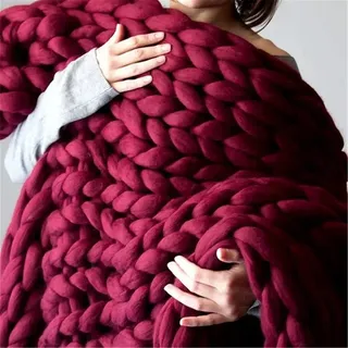 RAILONCH Gestrickte Grobstrick Decke Grob Strickdecke Handgefertigt Überwurf Decke Zuhause Sofa Wohnkultur Schlafsofa Bettdecke Geschenk (Weinrot,50x50cm)