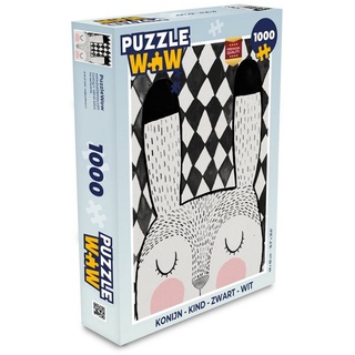 MuchoWow Puzzle Kaninchen - Kind - Schwarz - Weiß, 1000 Puzzleteile, Foto-Puzzle, Bilderrätsel, Puzzlespiele, Klassisch bunt