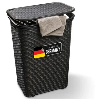 Novaliv Wäschekorb mit Deckel 60L Schwarz, Wäschebox Wäscheeimer Wäschebehälter für Bad Wäsche Schmutzwäsche, Wäschekörbe S... - Schwarz