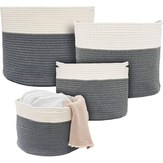 DuneDesign 4er Set Wäschekorb Geflochten - 20-60l Baumwoll Korb Aufbewahrung - Wäschesammler Kinder Korb Wickelkommode Baby Wäschekorb Wickeltisch - Aufbewahrungskorb Spielzeug Deko Körbe Geflochten