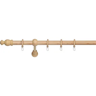 Ondeco Gardinenstange Holz 28mm 1-lauf Komplettgarnitur Vorhangstange Farbe: Kiefer, Größe: 160 cm