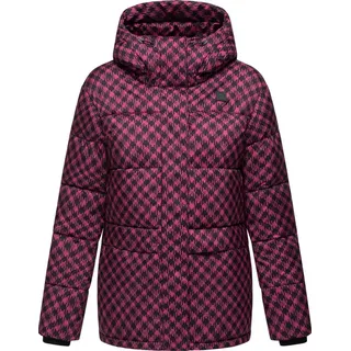 Ragwear Steppjacke Wikesh Print Wasserdichte Damen Winterjacke mit Hahnentritt-Muster rosa XS (34)