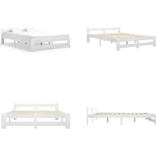 vidaXL Massivholzbett Weiß Kiefer 120x200 cm - Bettgestell - Bettgestelle - Bettrahmen - Bett - Weiß
