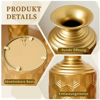 HAUSS SPOLE Bodenvase 3-tlg Metallbodenvasen in Gold,hohe Stehvasen mit Wabenmuster (Geeignet für Wohnzimmer, Flure und Hotels)