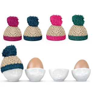 Colour-up Eierbecher 4er Set KÜSSEND, VERTRÄUMT, Och Bitte. LECKER mit 4 Mützen - Fiftyeight Products