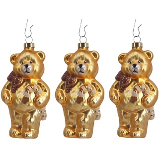 Set 3 Stück Christbaumschmuck Bär aus Glas ca. 9cm Teddybär mundgeblasen handbemalt Weihnachtskugeln in Geschenkbox