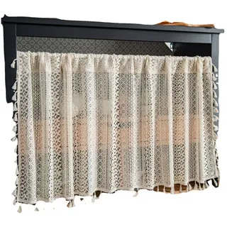 Agger Scheibengardine Boho-Spitzengardine, kurz, für Küchenfenster über der Spüle (1 St), Vintage-Gardine, gehäkelt, böhmisch, handgefertigt mit Quasten beige 150 cm x 91 cm