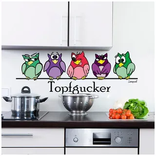 Sunnywall Wandtattoo Topfgucker Wandaufkleber Eulen Kochen Küche Essen, Künstler: Sunnywall, selbstklebend bunt 82 cm x 30 cm
