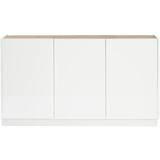 Design Sideboard Weiß und helles Holz 3 Türen B155 cm NELIO