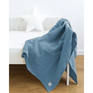 LOOLAY Musselin Decke 150x200cm – 100% Europäische Baumwolle – Leicht Atmungsaktiv – musselindecke Sommer für Kinder – Wickeldecke, Reisedecke und Strandtuch (Meerblau)