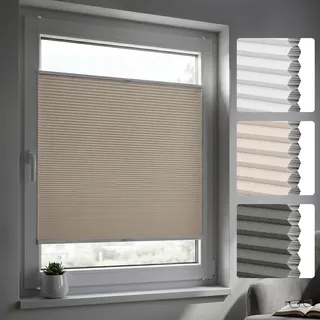 Jalousiescout Wabenplissee TDBU Klemmfix ohne Bohren, 55x120cm (BxH) Beige | Easyfix Thermo Plissee mit Wärmeschutz & Verdunkelung Blickdicht Faltrollo Sonnen-, Sicht- und Schallschutz für Fenster & Tür