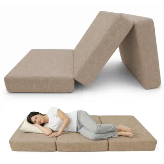 POKAR Klappmatratze 140x195x15 cm | 3-teilige Faltmatratze als Gästebett | Faltbare Matratze für Gäste und Camping | Dicke Schaumstoffmatratze, Bezug Abnehmbar | Oeko-TEX | Made in EU | Beige