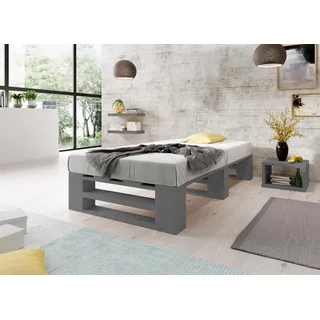 Lermowood Palettenbett M2 aus Holz 90 x 200 cm Grau mit Lattenrost Holzbett 30cm Stabiles Seniorenbett Kinderbett Jugendbett Gästebett erhöhtes Einzelbett Bettgestell Futonbett Komforthöhe