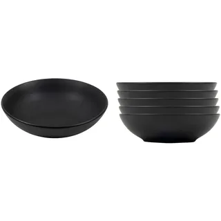 Suppenteller Ø 20 cm schwarz matt - 6er Set - Tiefe Teller für Suppe Pasta Salat Müsli - Porzellan Geschirr Bowl Schale Tellerset für 6 Personen