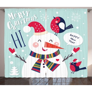 Gardine Schlafzimmer Kräuselband Vorhang mit Schlaufen und Haken, Abakuhaus, Weihnachten Vogel Schnee Weihnachten Theme blau 280 cm x 225 cm