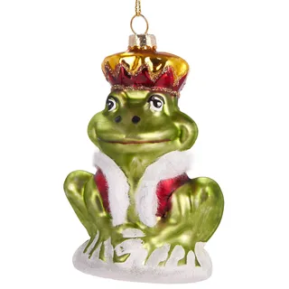 BRUBAKER Froschkönig - Handbemalte Weihnachtskugel aus Glas - Mundgeblasener Christbaumschmuck Figuren lustig Deko Anhänger Baumkugel - ca. 9.5 cm